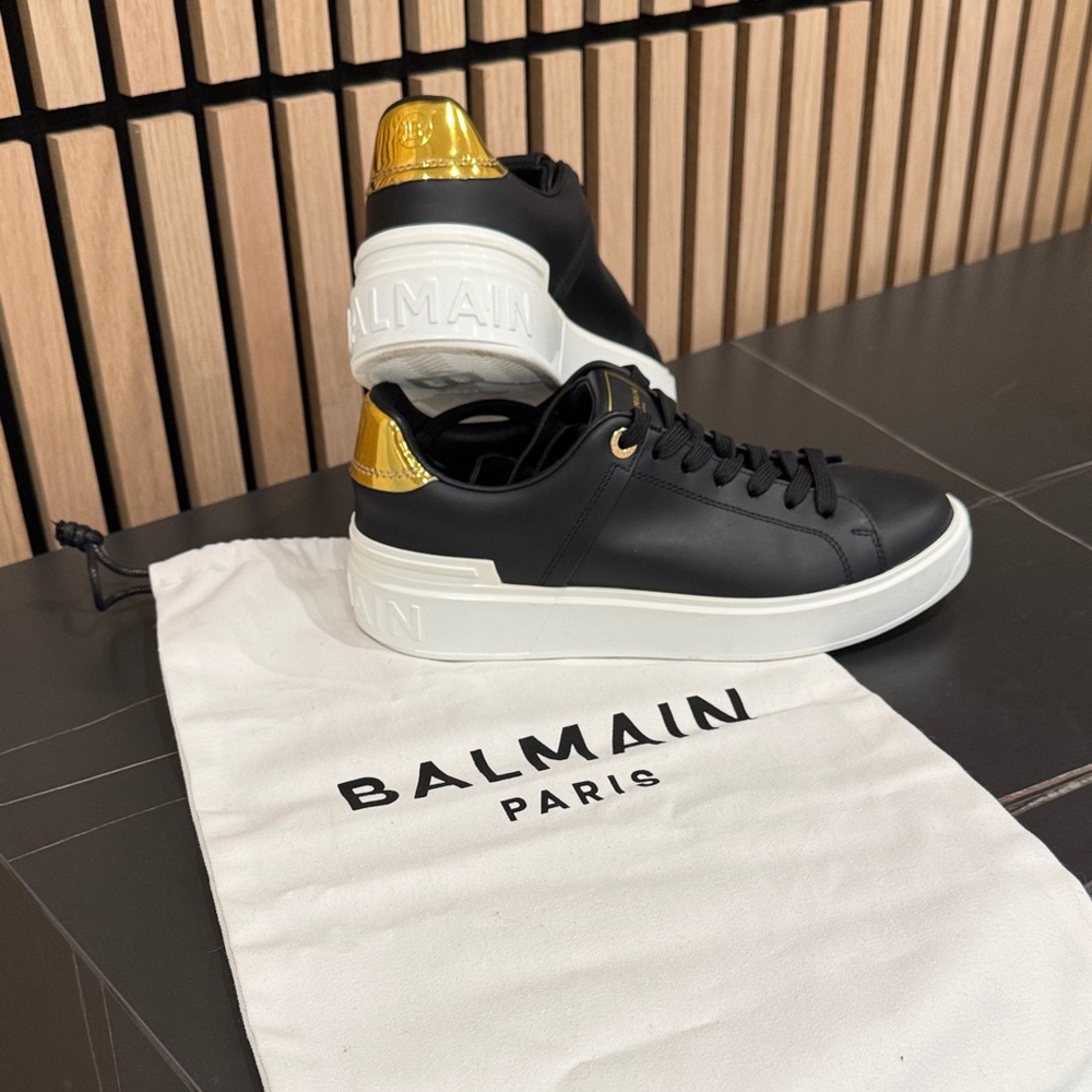Balmain Black and Gold Accent Sneakers B-Court Flip sneakers in calfskin - Picture 10 of 16